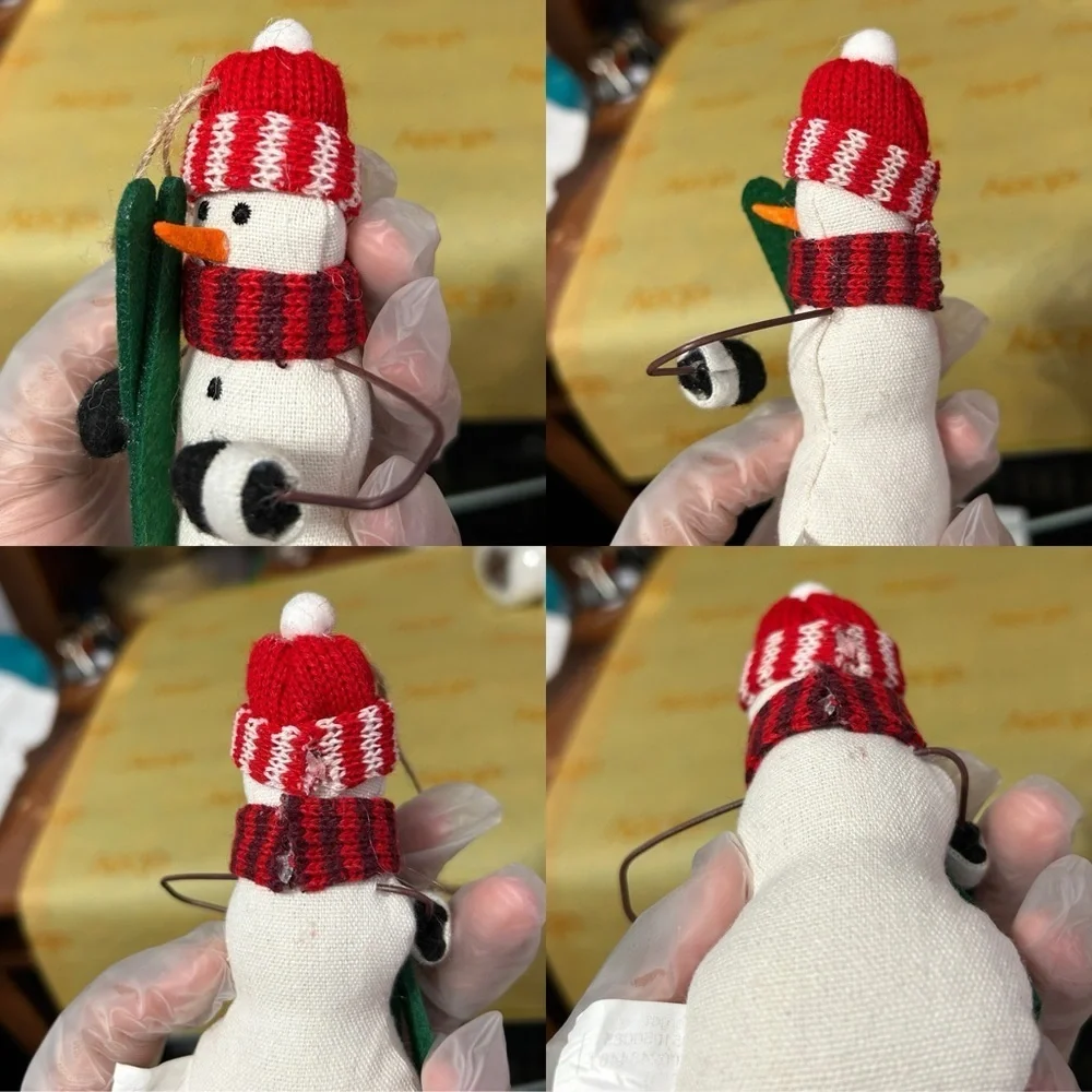 Snowman With Skis Plush Festive Christmas Ornament - “Liana”